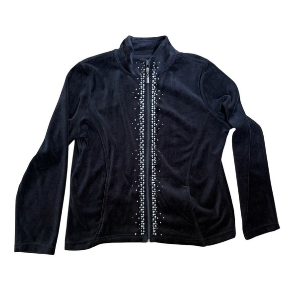 Onque Women's Black Rhinestone Full Zip Jacket petite L office siren Careercore - Picture 1 of 7